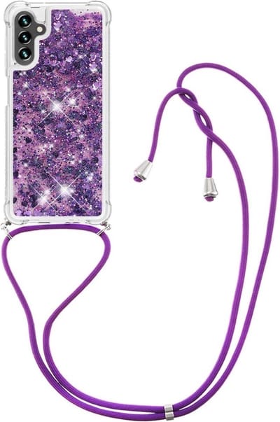 Coverup Hoesje - Geschikt voor Samsung Galaxy A54 Hoesje - Coverup Liquid Glitter Back Cover met Koord - Paars