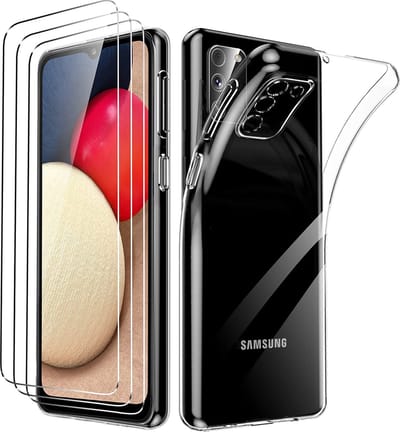HB Hoesje en Glas Geschikt voor Samsung Galaxy A03S - Transparant - Siliconen Back Cover + 3x Glazen Screenprotector