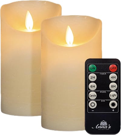 grote LED-zuilkaarsen, ivoorkleurig, ø 10 cm x 15 cm hoog, elk werkt op 2 C-batterijen, LED-kaars met flikkereffect en timer, vlamloze zuilkaars - grote LED-kerstverlichting