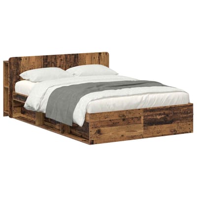 vidaXL - Bedombouw - met - opslag - Oud - hout - 140 - x - 190 - cm - Bewerkt - hout