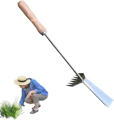 Onkruidsteker Lange Steel - Tuin schoffel hark - Efficiënt onkruid wieden - 2-in-1 Schoffel en Hark - 48.5 cm - Metaal