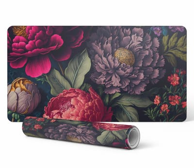 Antislip bureauonderlegger met bloemenprint in vintage stijl, 90x45 cm