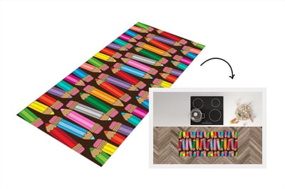 Keukenloper - Loper keuken - Potlood - Patronen - Abstract - Regenboog - 120x50 cm - Keukenloper vinyl