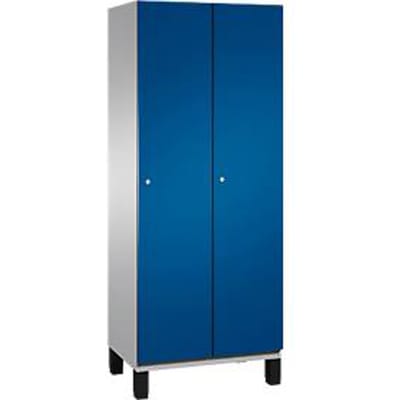 C+P Kast Cambio, 2 vakken, op poten, B 800 x D 525 x H 1980 mm, blank aluminium/ gentiaanblauw