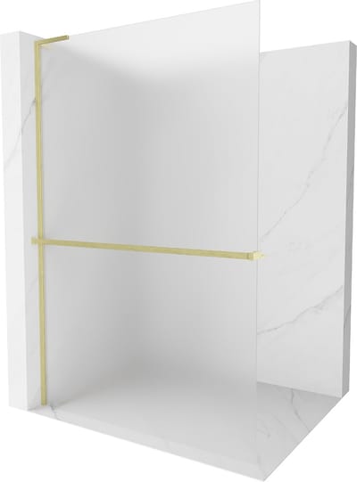 Mexen Kioto+ L douchewand met plank Walk-in 70 x 200 , matglas, geborsteld goud - 800-070-123-55-30