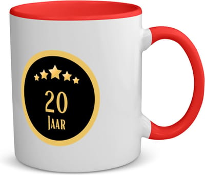 Akyol - 20 jaar koffiemok - theemok rood - Hoera 20 jaar - iemand die 20 jaar is geworden of 20 jaar lang een relatie hebben of getrouwd zijn - verjaardagscadeau - verjaardag - cadeau - kado - geschenk - relatie - trouwdag - jubileum - 350 ML inhoud