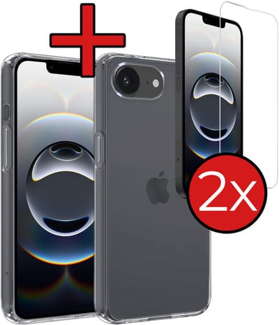 Hoesje - Met 2x Screenprotector - Geschikt voor Apple iPhone 16e / 17e - Sterk & Shockproof - Telefoon Hoes - Back Cover - Siliconen Case - Telefoonhoes - Transparant