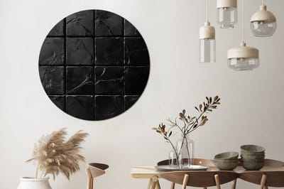 WallCircle - Wandcirkel - Muurcirkel - Zwart - Tegels - Steen - Aluminium - Dibond - 140x140 cm - Binnen en Buiten