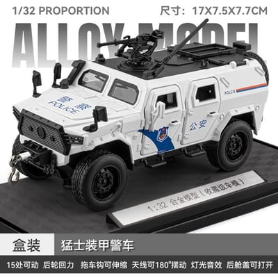 1:32 Krijgers Gepantserde Politieauto Legering Auto Model Terugtrekbaar Geluid En Licht Geluidseffecten Jongens Speelgoed Diecast Legering Auto Model