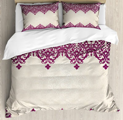ABAKUHAUS Turks patroon dekbedovertrekset, hoogwaardige zachte en warme driedelige dekbedovertrek met 2 kussenslopen, king size, fuchsia beige