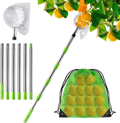Fruitplukker met lange steel en opvangzak voor hoog of moeilijk bereikbaar fruit