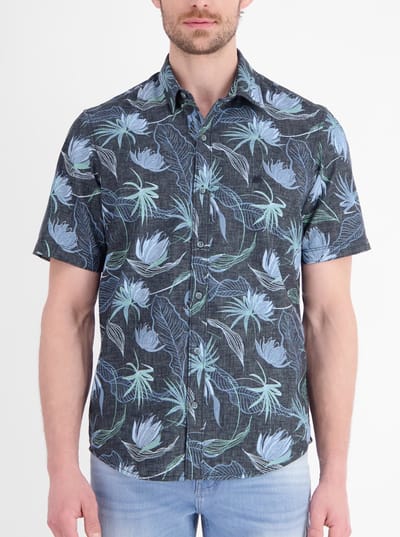 LERROS Casual overhemd met korte mouwen en bloemenprint, van licht materiaal , Maat: XL , Kleur: CLASSIC NAVY , 60% polyester, 40% katoen