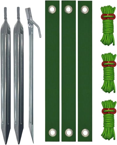Boom Bevestigingsset - Stormbanden Tuin - Planten Stabiliseren - Verstelbare Nylonbanden - 30cm Grondspikes - Groen Zilver