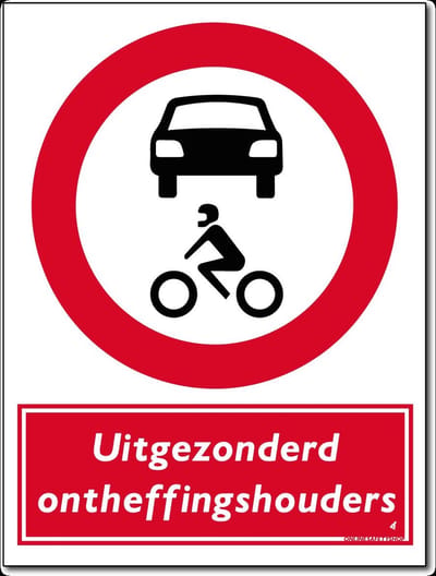Auto's en motoren bord - Verboden uitgezonderd ontheffinghouders - Forex - 30 x 40 cm - Weerbestendig
