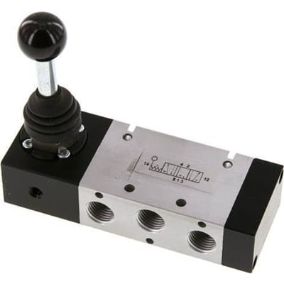 5/3 G1/4 '' Middenuitlaat Handbediend Hefboom Ventiel Detent -0.95-10bar/-13.2-140psi