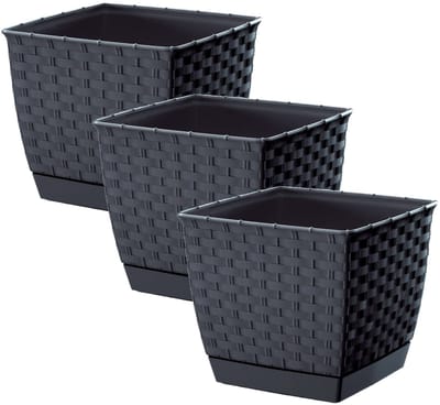Prosperplast Plantenpot/bloempot - 3x - rotan kunststof - 14.5 x 14.5 cm - antraciet