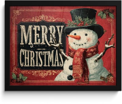 Poster in lijst - Fotolijst 40x30 cm - Posters - Klassiek - Kerstgroet - Sneeuwpop - Rood - Posterlijst zwart - Decoratie - Wanddecoratie woonkamer - Muurdecoratie slaapkamer - Kerstversiering - Kerstdecoratie voor binnen - Kerstmis