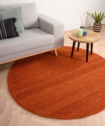 Rond wollen vloerkleed - Lett cognac 160