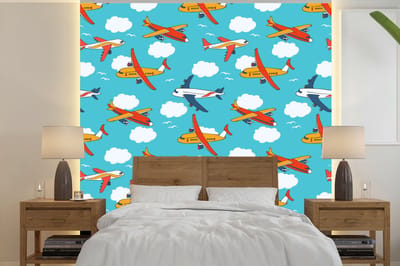 Behang - Fotobehang Patronen - Vliegtuig - Wolk - Lucht - Jongen - Kindje - Kinderen - Kids - Breedte 240 cm x hoogte 240 cm