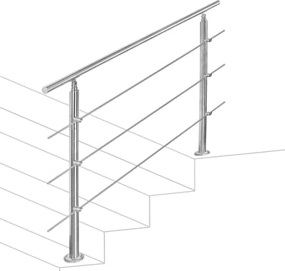 Roestvrij stalen leuning - Trapleuning reling - Veilig traplopen - 3 dwarsbalken - 160 cm - Geborsteld