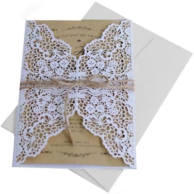 Solidchoice - 10 stuks bruiloftsuitnodigingen, lasergesneden uitnodigingskaarten met bedrukbaar papier en enveloppen, kraftpapier, uitnodigingskaarten voor bruiloft, verloving, verjaardag, Moederdag,
