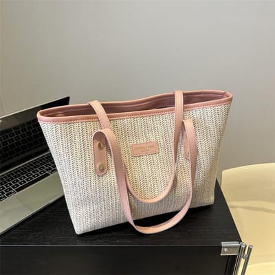 Grote Rietgeweven Tas voor Pendelaars voor Vrouwen Nieuwe Mode Modieuze Casual Onderarmtas Populaire Tote Bag brown