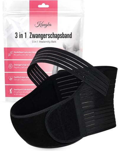 KANGKA Zwangerschapband Maat L – Verstelbare Buikband voor Zwangerschap & Herstel – Ondersteuning voor Rug, Bekken en Buik – Zwart