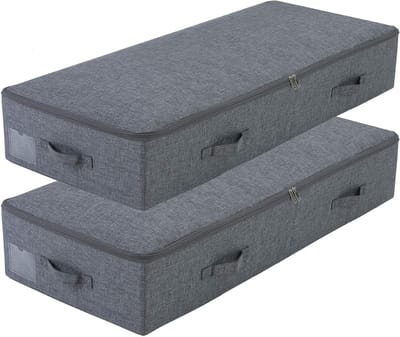 Set van 2 Grote Opbergdozen voor Dekbedden en Dekens, Stabiele Plastic Dozen met Dimensiebehoud, Zwart Grijs, Ideaal voor Organisatie en Opslag