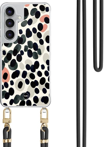 Telefoonhoesje met koord geschikt voor Samsung S25 FE - Modern dots - Inclusief Zwart koord - Transparant, Multi - Gestipt - Crossbody beschermhoes - Met Telefoonketting