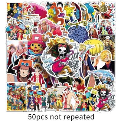 50 Stuks One Piece Anime Stickers Waterdichte Cartoon Karakters Decals Voor Telefoon Laptop Waterfles Ornament Anime Fans gray