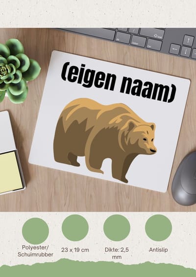 Akyol - grote beer met eigen naam Muismat - Beer - beren liefhebbers - iemand die houdt van beren - verjaardag - cadeau - kado - 23 bij 19 cm