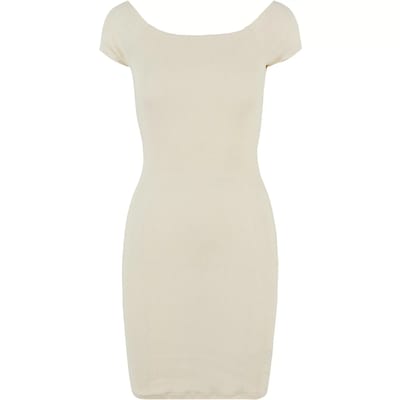 Urban Classics - Off Shoulder Rib Korte jurk - M - Beige