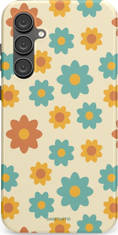Casetastic hoesje geschikt voor Samsung Galaxy S23 FE - Dubbellaagse bescherming - Retro bloei - Fashion Case - Crème Mintgroen Goud Perzik