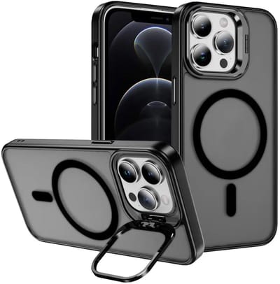 Hoesje Geschikt voor Apple iPhone 12 / 12 Pro - Compatibel met MagSafe & Qi2 - Back Cover met Standaard - Camera Kickstand - Zwart