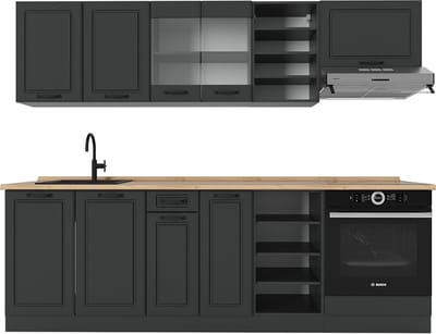 Vicco R-Line Complete keukeneenheid – 240 cm, WB Eik Antraciet landhuis/antraciet