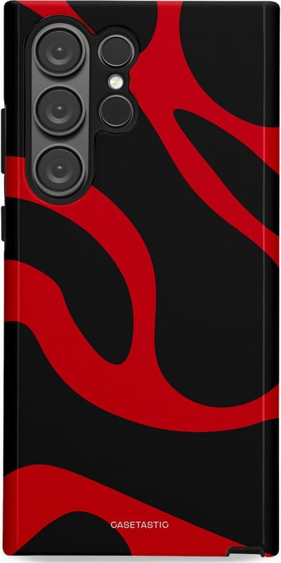 Casetastic hoesje geschikt voor Samsung Galaxy S23 Ultra - Dubbellaagse bescherming - Vurige Zwarte Lava Stroom - Fashion Case - Zwart Rood