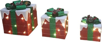 House of Seasons Decoratieve beeld Cadeau set van 3,Rood,20 Led ,op batterijen, de grootste maat L25 x B25 x H30cm