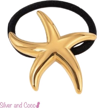 SilverAndCoco® - Gouden Zeester Elastiek Haarstrik / Dik Elastiek met Glitters Goud Steentjes Parels Scrunchie / Glamour Diadeem Haarelastieken Diamantjes Dames / Pearl Kerst Feest Oud en Nieuw Haarbanden Diamand Breed
