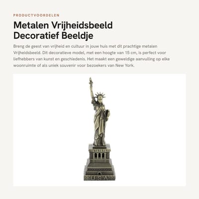 Dailygoods- Vrijheidsbeeld Metalen Sculptuur - Decoratief Beeldje - Souvenir Woondecoratie - Hoogwaardig Materiaal - Afmetingen 15 cm - Schokbestendig