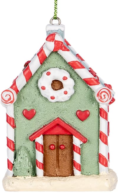 Clayre & Eef Kersthanger Gingerbread house 6x4x8 cm Groen Kunststof