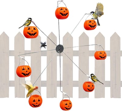 Roterende reuzenwiel vogelvoederdispenser - vogelvoederbak - Halloween-voederdispenser met 8 emmers voor zeefjes, spatten en zwaluwen voor balkon, terras, tuin en achtertuin buiten