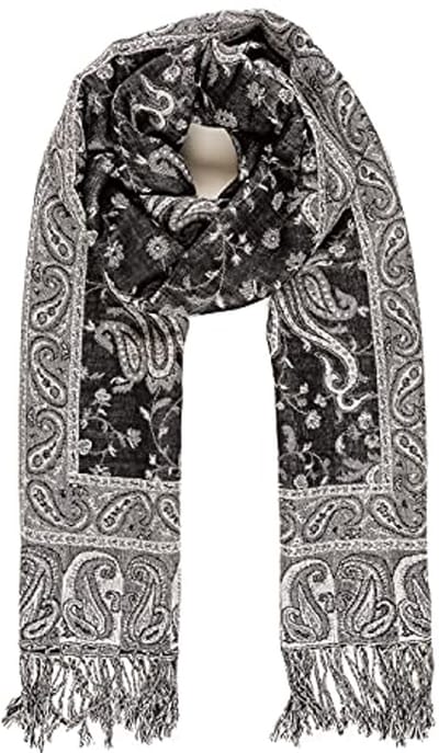 Dames Pashmina Sjaal - Bedrukt Spaans Design - Zwart en Wit Paisley - Eén Maat - Voor Zomer en Herfst