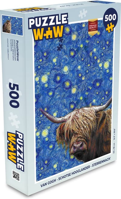Puzzel Van Gogh - Schotse Hooglander - Sterrennacht - Legpuzzel - Puzzel 500 stukjes