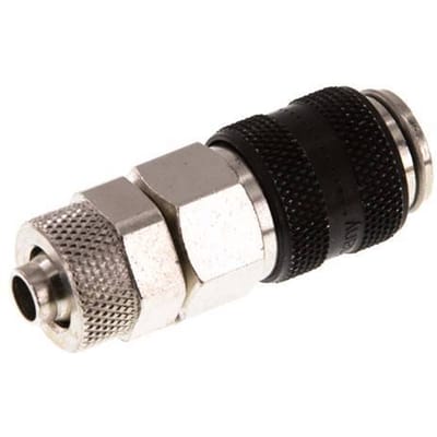 Vernikkeld Messing DN 5 Zwart Luchtkoppeling Snelkoppeling 6x8 mm Push-On Double Shut-Off - CLS5-N-BN-BLA-SV-6