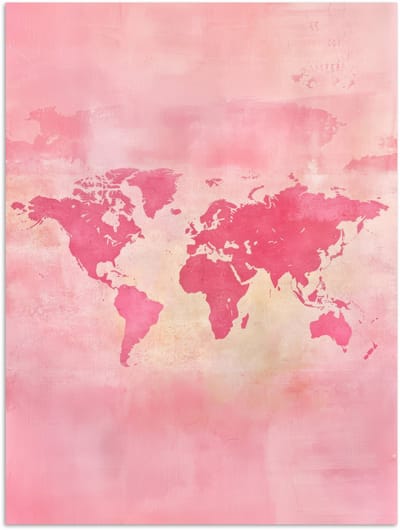 Poster 120x160 cm - Wereldkaart - Roze - Vaag - Posters - Kamer decoratie - Wanddecoratie woonkamer - Muurdecoratie slaapkamer XXL