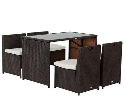 Balkonset 4 personen - Tuinset - Bistroset - Bruin + Khaki - Weerbestendig - 5 delig - Tuintafel en 4 stoelen - 4 personen - Gecoat staal - Onderhoudsvrij staal