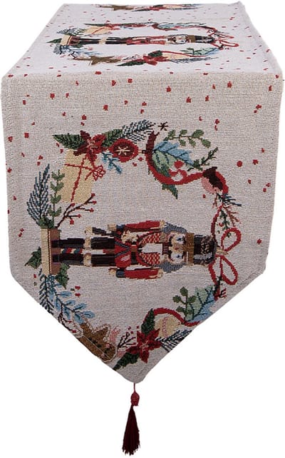 Clayre & Eef Tafelloper Kerst 33x180 cm Beige Polyester