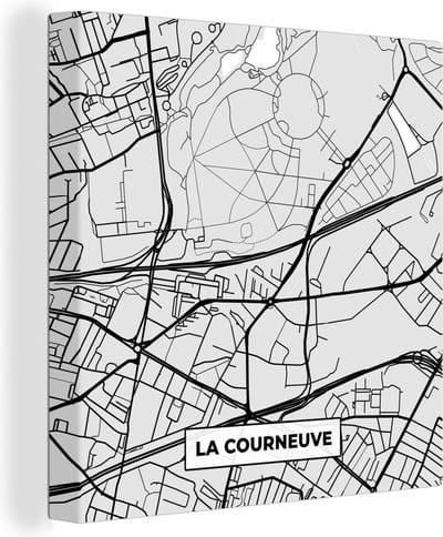 Canvas Schilderij Stadskaart – Frankrijk – Kaart – La Courneuve – Plattegrond - 20x20 cm - Wanddecoratie
