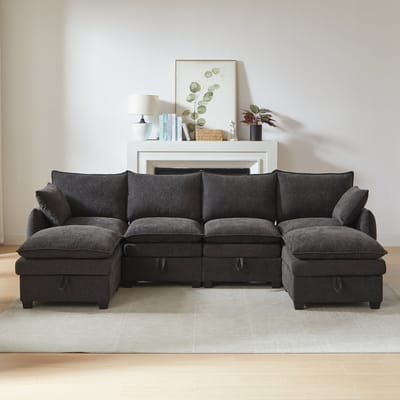 Hoekbank - Modulaire U-vorm met Opbergruimte - L of U naar keuze - Chenille Grijs