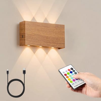 MAXXILED® Wandlamp Oplaadbaar - Met RGB Kleuren - Wandlamp Binnen - Wandlamp Binnen Woonkamer - Wandlamp Slaapkamer - Muurlamp Woonkamer - USB Oplaadbaar - Oplaadbare Wandlamp - Afstandsbediening - Lichtbruin
